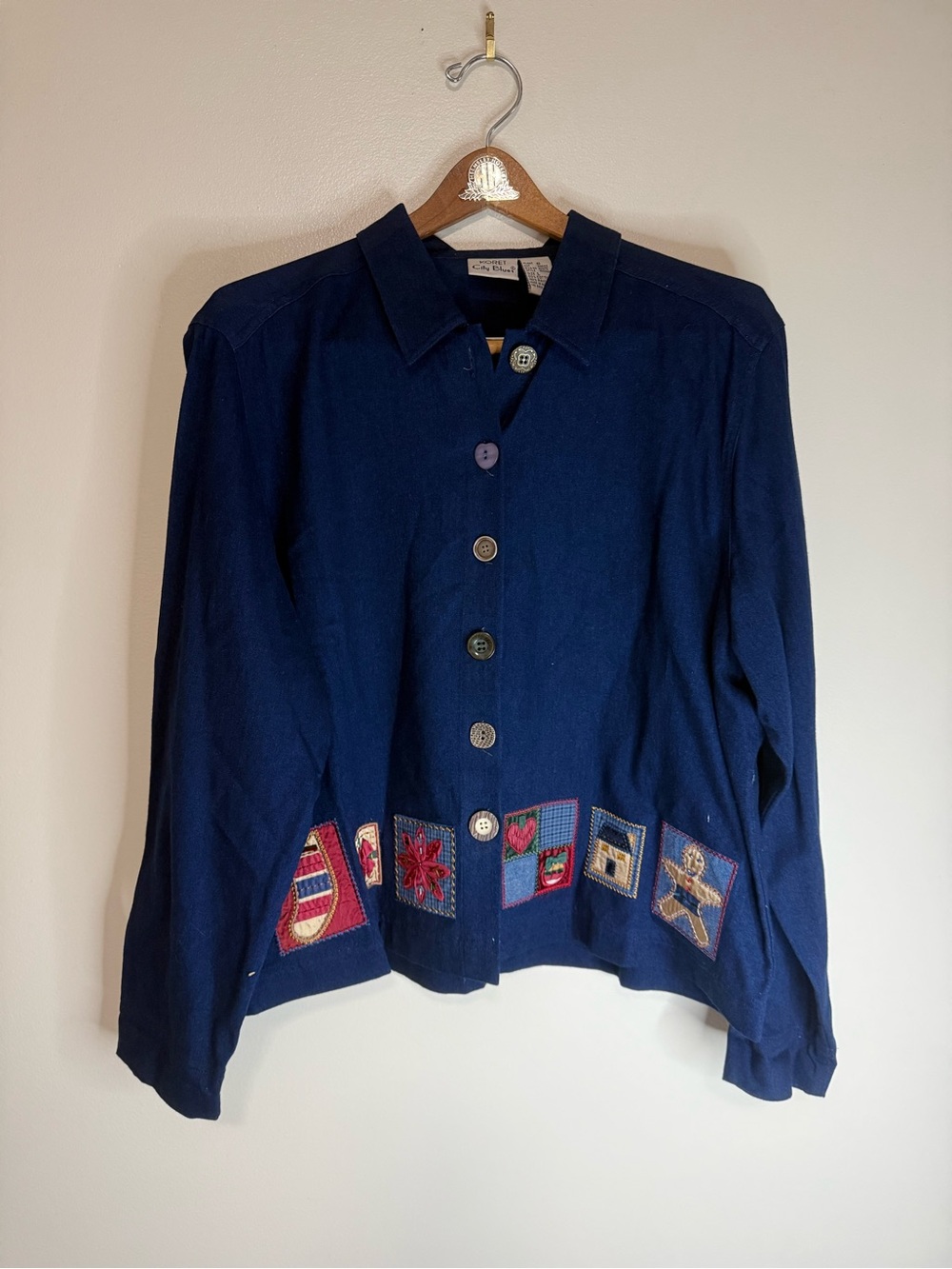 Koret Vintage Navy Embroidered Button-Up festive Jacket size large